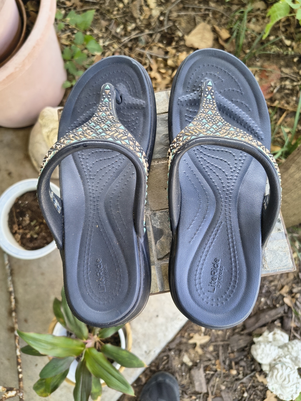 CROCS Navy Blue Jeweled Thong Sandals
